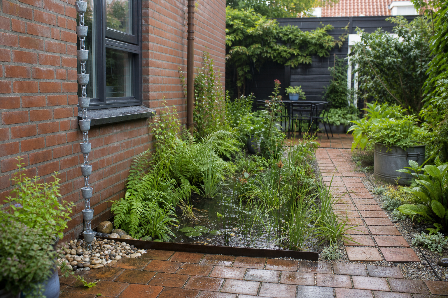 Praktisch woonbeeld bij water besparen in de tuin zonder planten te laten verdrogen